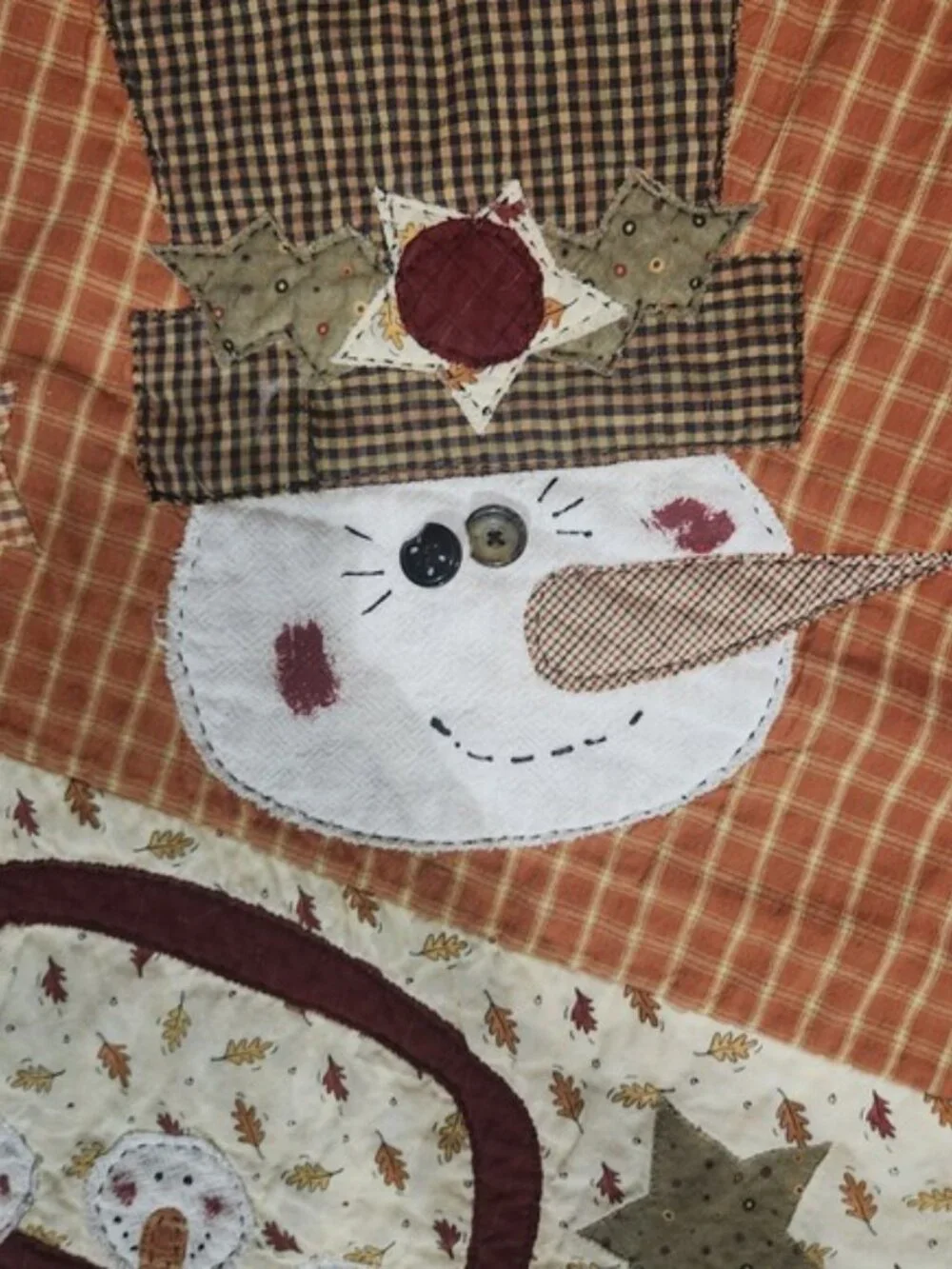 Handmade Quilt Snowman House Tree Autumn‎ Fall Winter Fabric Art Decor farmhouse